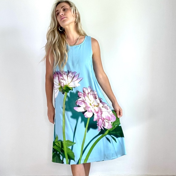 Anthropologie Blue & Purple Flower Tank Dress 8 - Picture 2 of 15